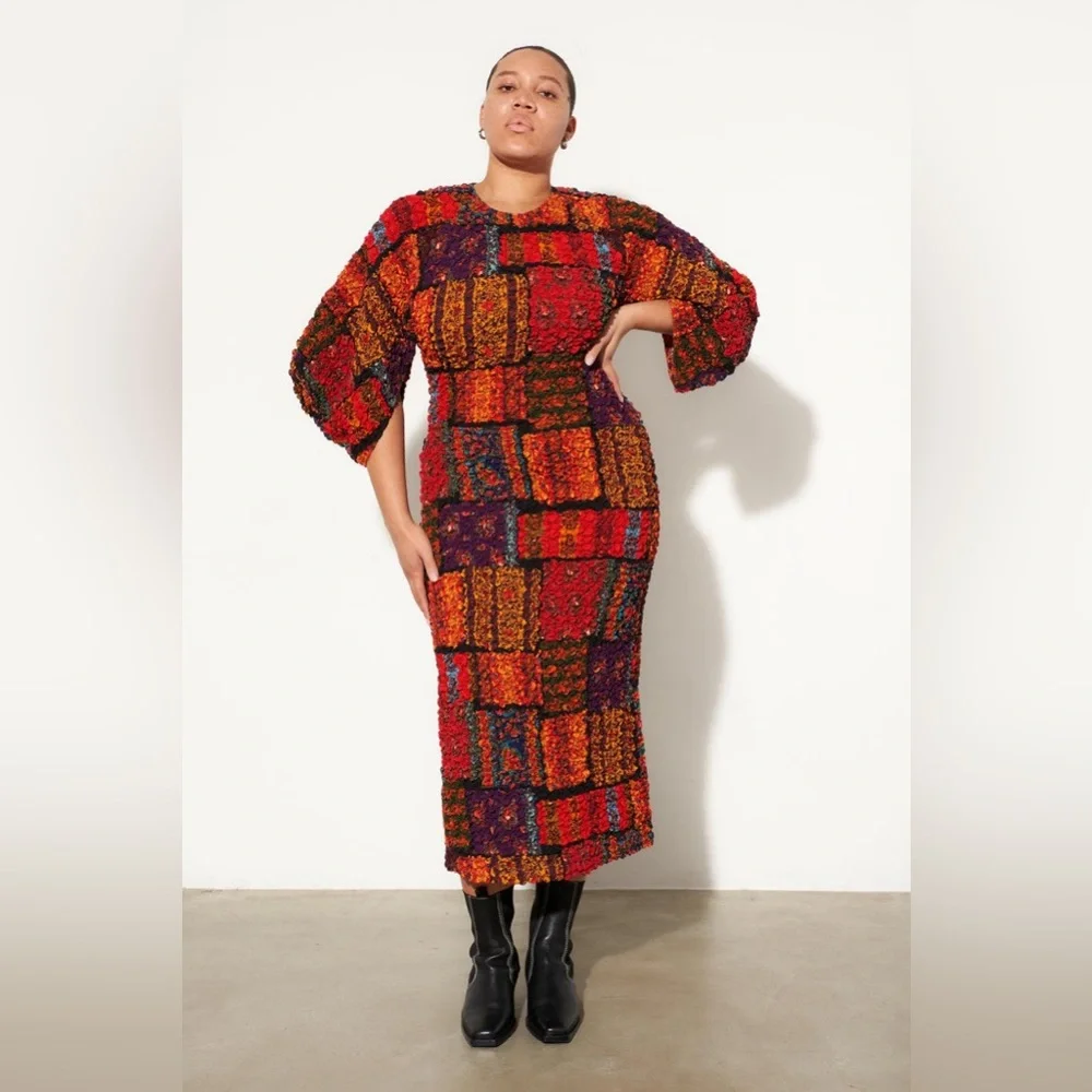 Mara Hoffman Freya Dress Popcorn Midi Todeo Print Bodycon L Celeb Style Luxury - Picture 7 of 14
